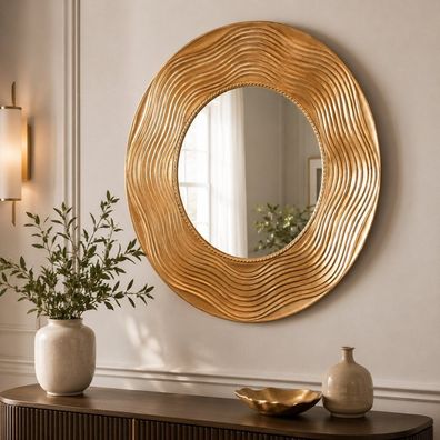 Moderner Spiegel GIRO 100cm gold rund Holzrahmen Verzierungen
