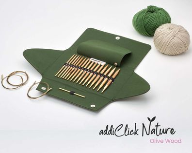 addiClick Nature Olivenholz Rundstricknadel-Set innovatives addiClick System 3,5-8 mm