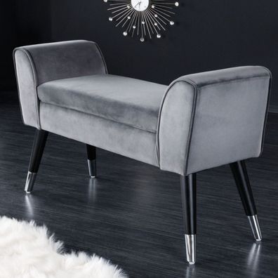Elegante Sitzbank Carolin 90cm grau silber Samt Bank