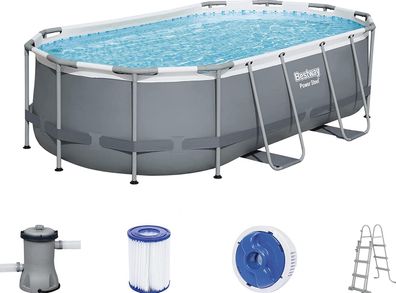 Bestway® Power Steel™ Frame Pool Set mit Filterpumpe 427 x 250 x 100 cm , grau, oval
