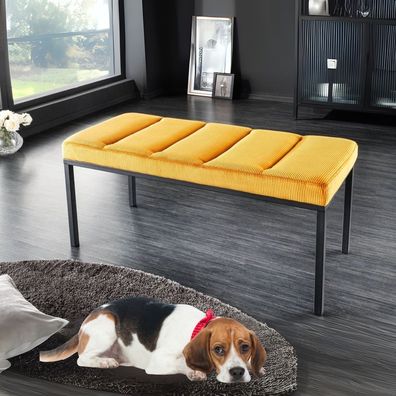 Elegante Sitzbank PLANO 80cm senf-gelb Cord schwarzes Gestell
