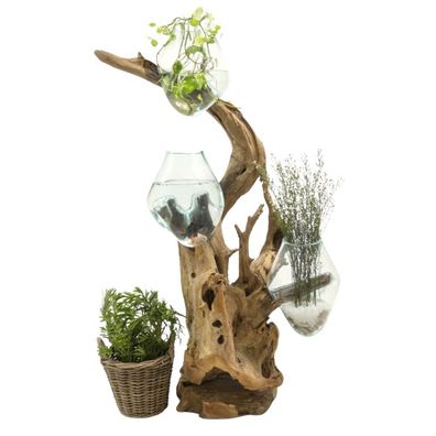 Deko-Objekt DROP-TRIO ca. H100cm Teak Dekovase Blumenvase Unikat Baumwurzel Vase