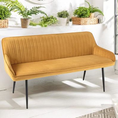 Elegante Sitzbank MILAN ca.160cm Samt senfgelb Armlehnen Metallbeine