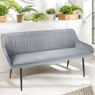 Elegante Sitzbank MILAN ca.160cm Samt grau Armlehnen Metallbeine