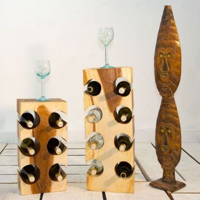 Weinregal / Flaschenhalter Butelka ca. H70cm massives Suar-Holz Wein-Flaschen