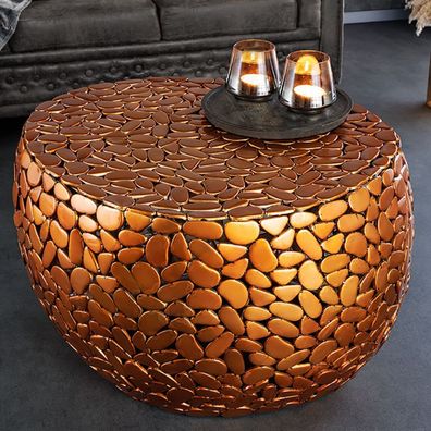 Extravaganter Unikat Couchtisch PIEDRA 70cm kupfer Aluminium Handarbeit Mosaik