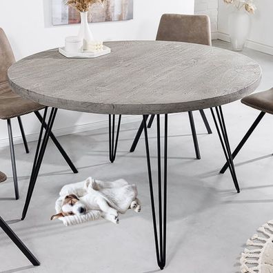 Industrie-Look Esstisch ALINA rund 80cm grau Mango-Holz Metallbeine