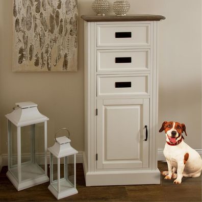 Edle Landhaus Kommode CHALET 130cm weiss-braun Highboard Schubladen