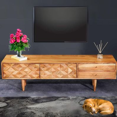 Dekoratives TV-Board Mosaico 145cm Akazie Lowboard Schubladen