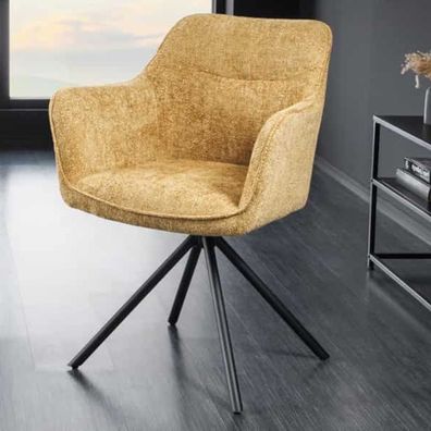 Eleganter Design-Drehstuhl Florenz gold-gelb Strukturstoff Metallgestell