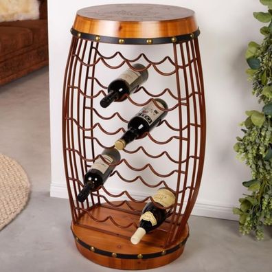 Weinfass Flaschenregal Botella 80cm braun Pinienholz 23 Flaschen Holzfass Regal