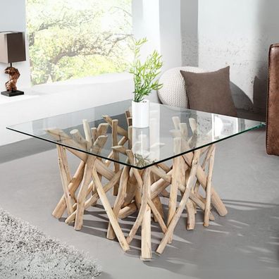 Teak Couchtisch DRIFT Natural 80x80cm Driftwood Wohnzimmertisch Sofatisch