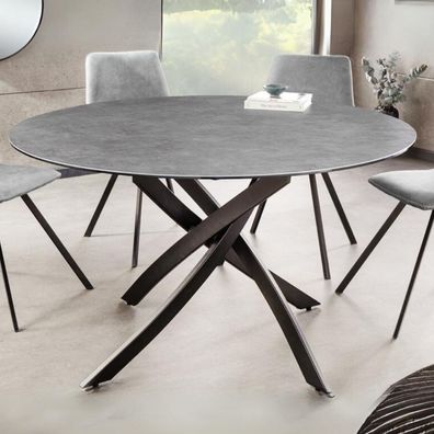 Design Esstisch AMICA 120cm anthrazit Beton-Optik Keramik schwarzes Metall-Gestell
