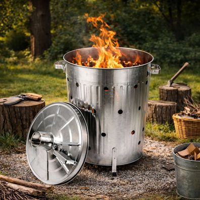 Feuertonne 75 Liter verzinkt Feuerfass Verbrennungstonne Gartentonne Gartenofen