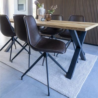 2er Set Retro-Drehstuhl CANNES vintage-braun Schalensitz schwarze Metallbeine