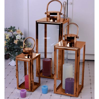 3tlg Luxus Edelstahl Kupferfarben Gartenlaternen Windlichter Kupferfarben