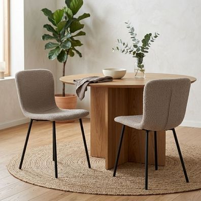 2er Set - Retro-Design Stuhl HANNA beige Bouclé-Stoff schwarze Beine