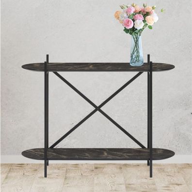Moderne Design Konsole MARMOL-Plus 100cm schwarz Marmor-Dekor Metallgestell