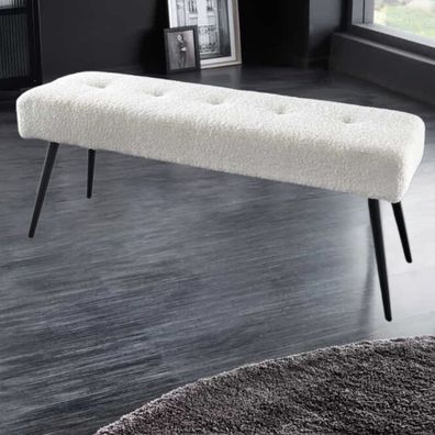 Moderne Sitzbank BELLE 100cm weiss Bouclé Interieur-Tipp schwarzes Gestell