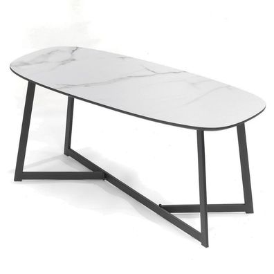 Design Couchtisch TURIN 90cm weisse Marmor-Optik schwarzes Metallgestell