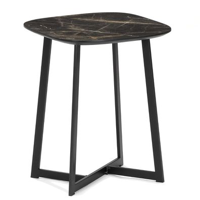 Design Beistelltisch TURIN 90cm dunkle Marmor-Optik schwarzes Metallgestell