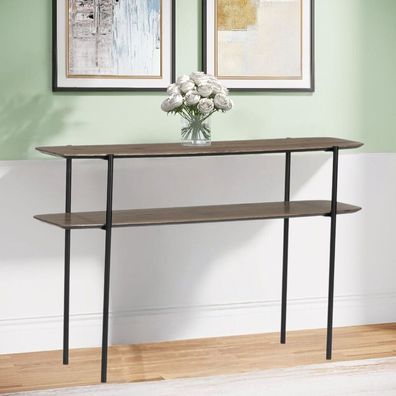 Moderner Konsolentisch PINA 120cm taupe Pinien-Optik Konsole schwarzes Metallgestell