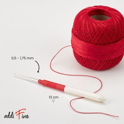 addiFine Garnhäkelnadel mit Griff Länge 13 cm Stärke von 0,5 - 1,75 mm