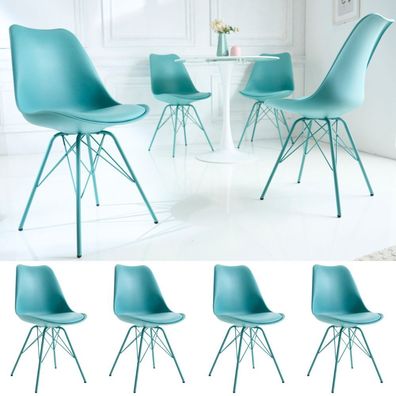 4er Set Design-Klassiker Stuhl NORWAY türkis Retro Metallgestell