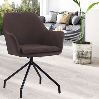 Drehbarer Stuhl JUDIKA vintage-braun Mikrofaser 360° mit Armlehne Metallgestell