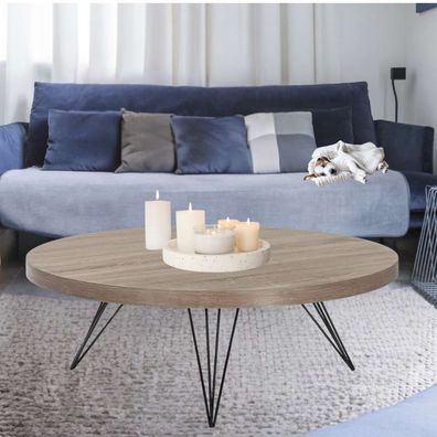 Lounge Couchtisch GRIGIO 90cm hellgrau Eichen-Optikschwarzes Metallgestell