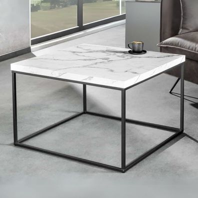 Design Couchtisch STRIVE 60cm weiss Marmor-Look Wohnzimmertisch schwarz Metallgestell