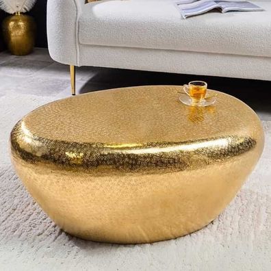 Design Couchtisch Martello 75cm gold Metall Aluminium Hammerschlag Handarbeit