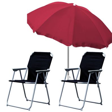 2er Campingstühle Klappstühle + Sonnenschirm Strandschirm Ø180cm Campingmöbel