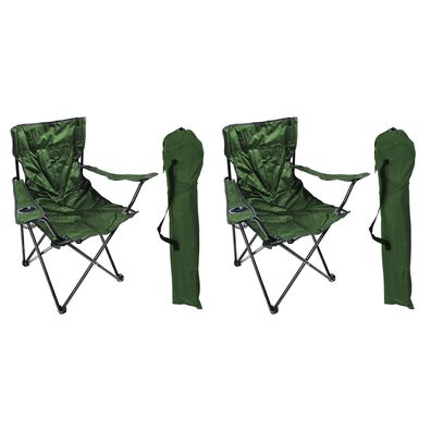 2er Set Campingstuhl Anglerstuhl Regiestuhl Grün Outdoor Getränkehalter Tasche