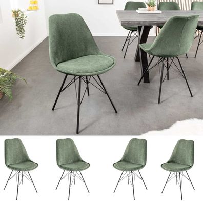 4er Set Design-Klassiker Stuhl NORWAY grün Cord Metallgestell schwarz Retro