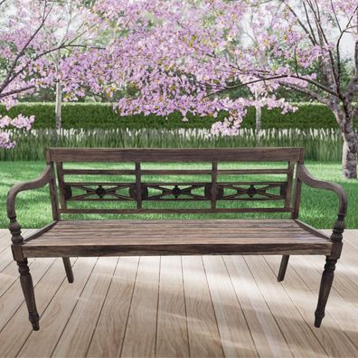 Massive Teakholz Sitzbank Christos 150cm brown Outdoor Gartenbank Holzbank