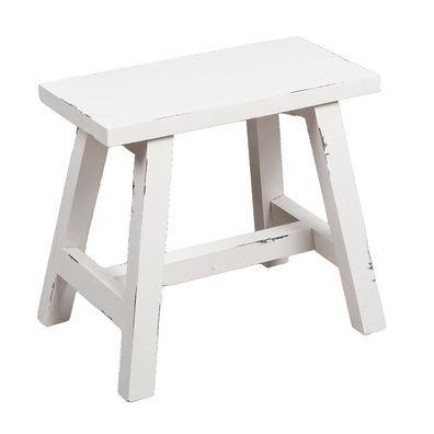 Hocker RANCH 50cm Antik-Weiß Mahagony Holzhocker Beistelltisch Sitzhocker
