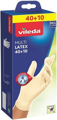 Vileda Multi Latex Einmalhandschuhe 40 + 10, Größe M/L, 50er Pack