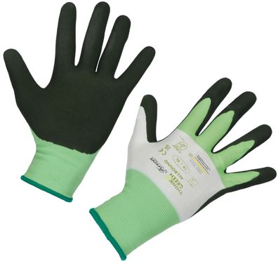 10 Paar Handschuh ThinkGreen Allround grün-weiß Latexschaum Gr 11 XXL Feinstrick