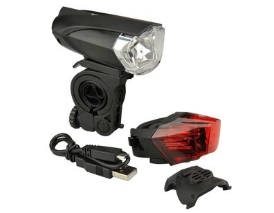 Fischer Fahrrad Licht 35 Lux mit Akku USB Front- & Rückleuchte StVZO