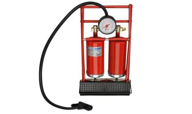 Fischer Fuß-Luftpumpe Doppelzylinder mit Manometer