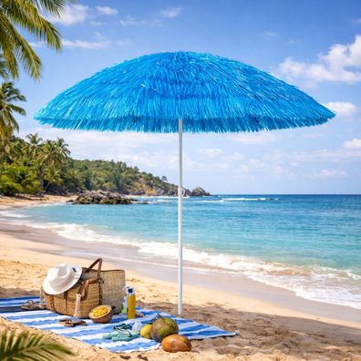 Runder Hawaii Sonnenschirm Gartenschirm Schirm Sonnenschutz Blau Ø1,6m knickbar