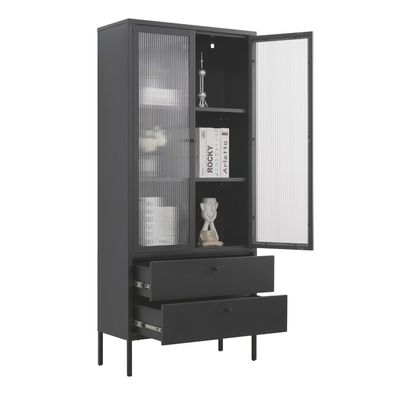 Mein-Regal Vitrine Paris aus Metall mit 2 Schubladen und 2 Glastüren