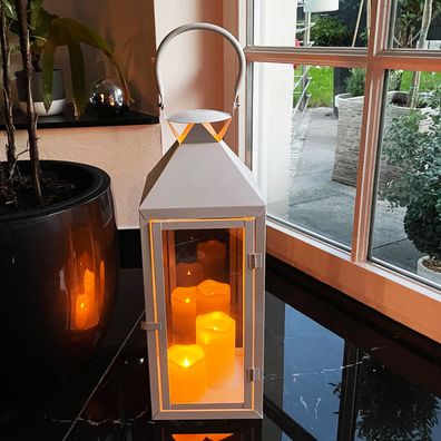 Mojawo® XXL Luxus Metall Gartenlaterne Windlicht Laterne Weiß H54cm