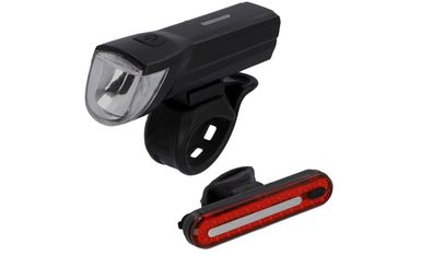 Fischer Fahrrad-Beleuchtungsset Front- und Rückleuchte mit Akku USB-Ladefunktion