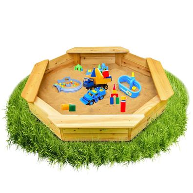 Coemo 8-eckiger Sandkasten Sally Holz inkl. Bodenplane 125x125x20 cm
