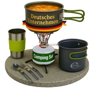 7-tlg Camping Kochgeschirr Set Outdoor Kochset Kocher Topf Pfanne Besteck Becher