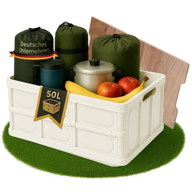 Faltbare Camping-Box 52x35x29 cm, 50L, Klappbox stapelbar, ideal für Camping