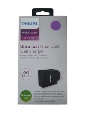 Philips DLP2610/12 Dual-USB-Wandladegerät mit 2 USB-Anschlüsse Neu