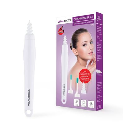 VITALmaxx Ohrenreiniger 19-tlg. Set – 3 Silikon-Aufsatze, Spirale, wiederverwendbar